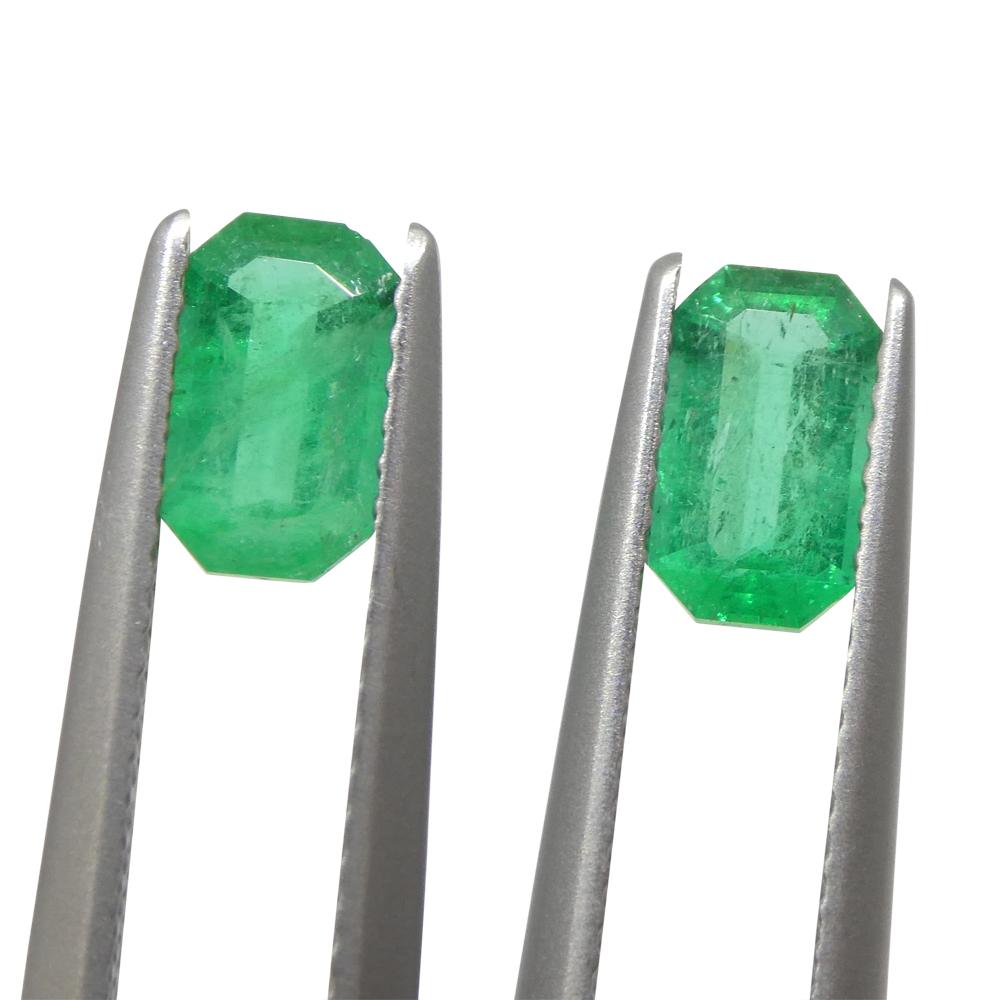 1.29ct Pair Emerald Cut Green Emerald from Colombia For Sale 2