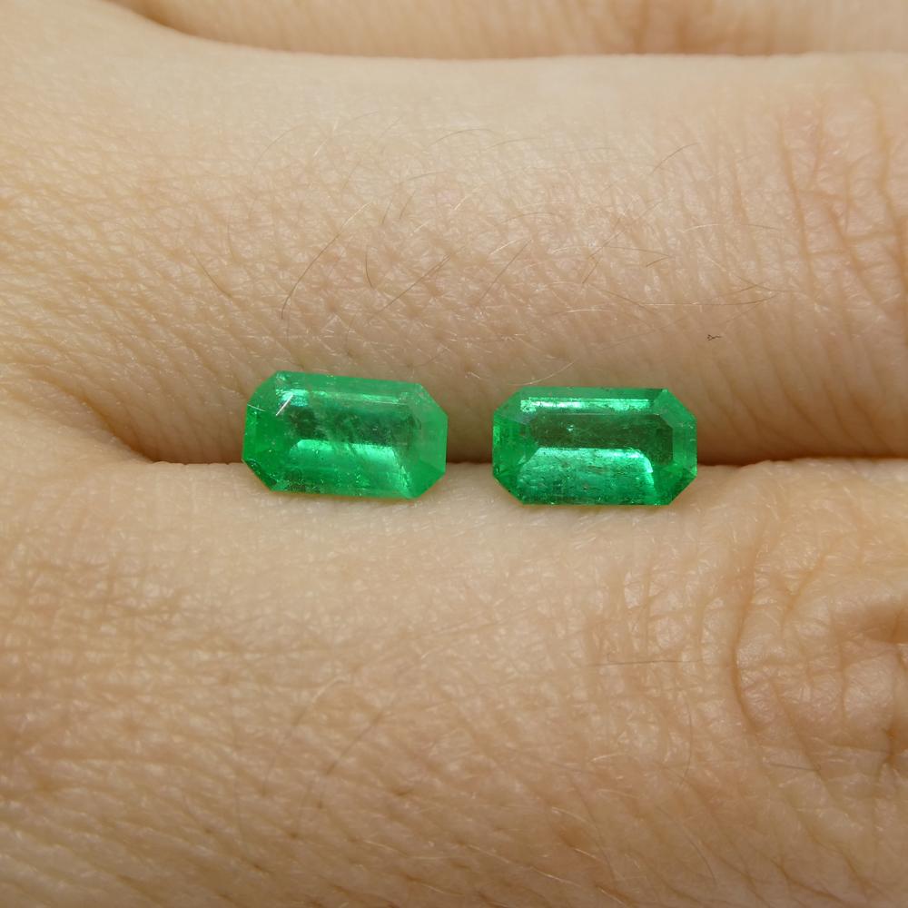1.29ct Pair Emerald Cut Green Emerald from Colombia For Sale 3