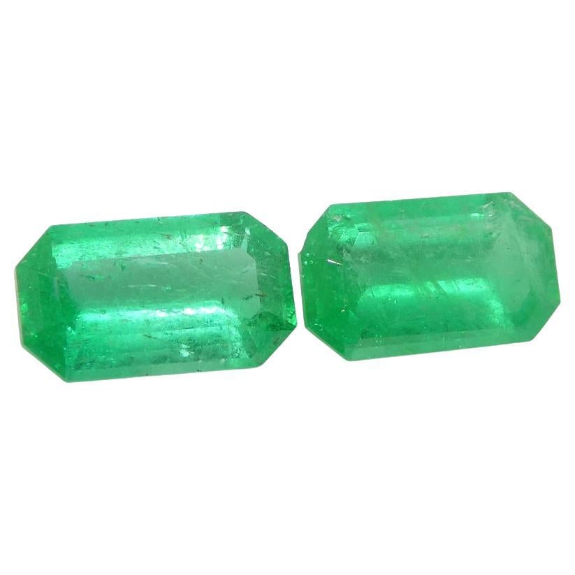 1.29ct Pair Emerald Cut Green Emerald from Colombia For Sale