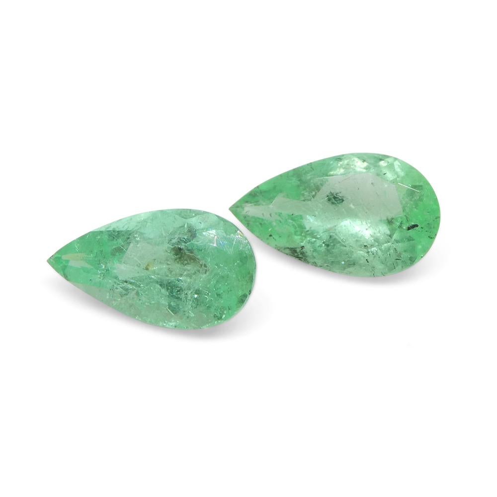 1.29ct Pair Pear Green Emerald from Colombia For Sale 5