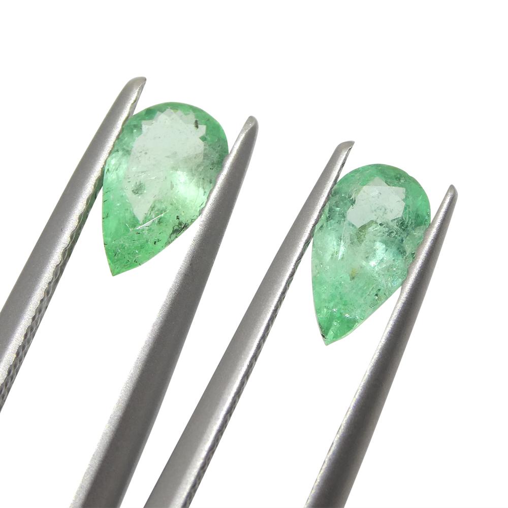 Brilliant Cut 1.29ct Pair Pear Green Emerald from Colombia For Sale