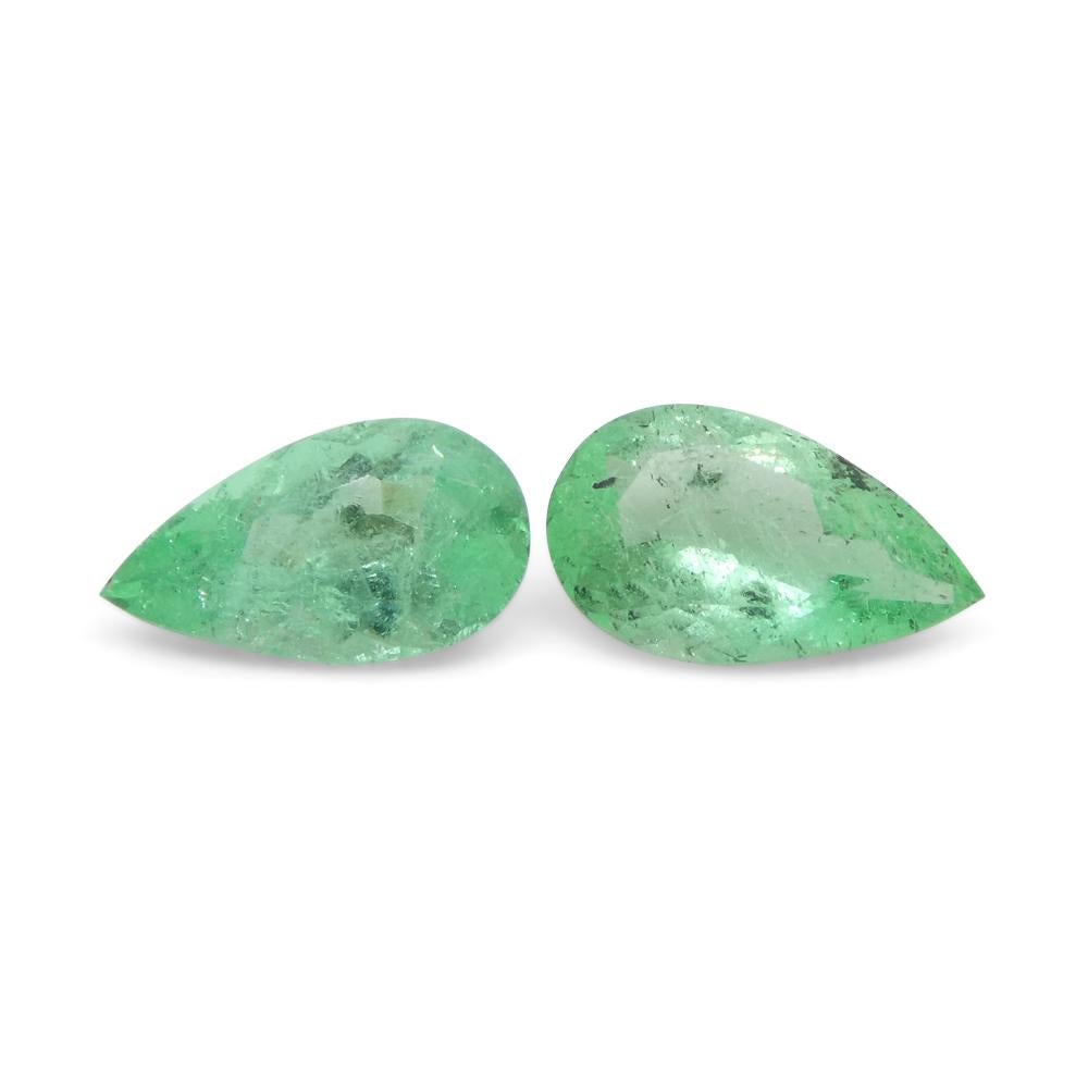 Women's or Men's 1.29ct Pair Pear Green Emerald from Colombia For Sale