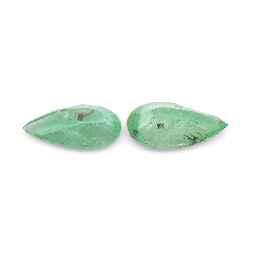 1.29ct Pair Pear Green Emerald from Colombia For Sale 1