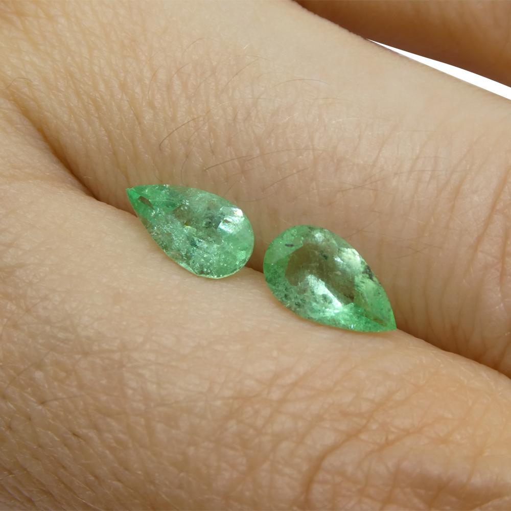 1.29ct Pair Pear Green Emerald from Colombia For Sale 3