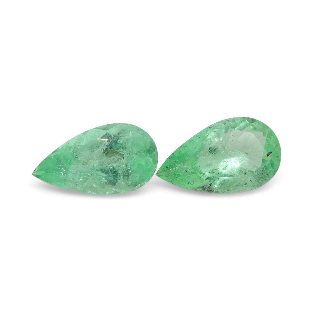 1.29ct Pair Pear Green Emerald from Colombia For Sale 4