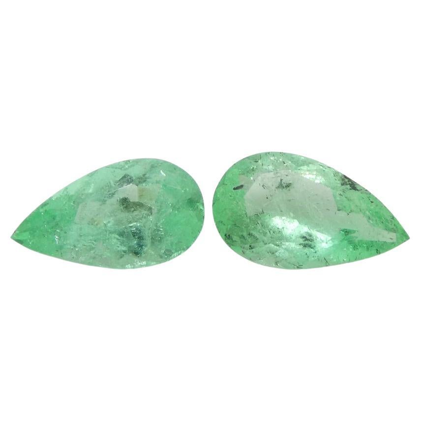 1.29ct Pair Pear Green Emerald from Colombia For Sale