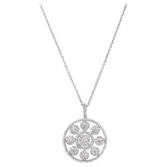 1.29ct Round Brilliant Cut Diamond Pendant, Diamond Halo, 18K White Gold 