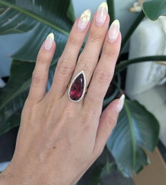 12.9Ct Rubellit Turmalin Ring mit Erde Mined Diamanten Halo: Massiv 14K Gold