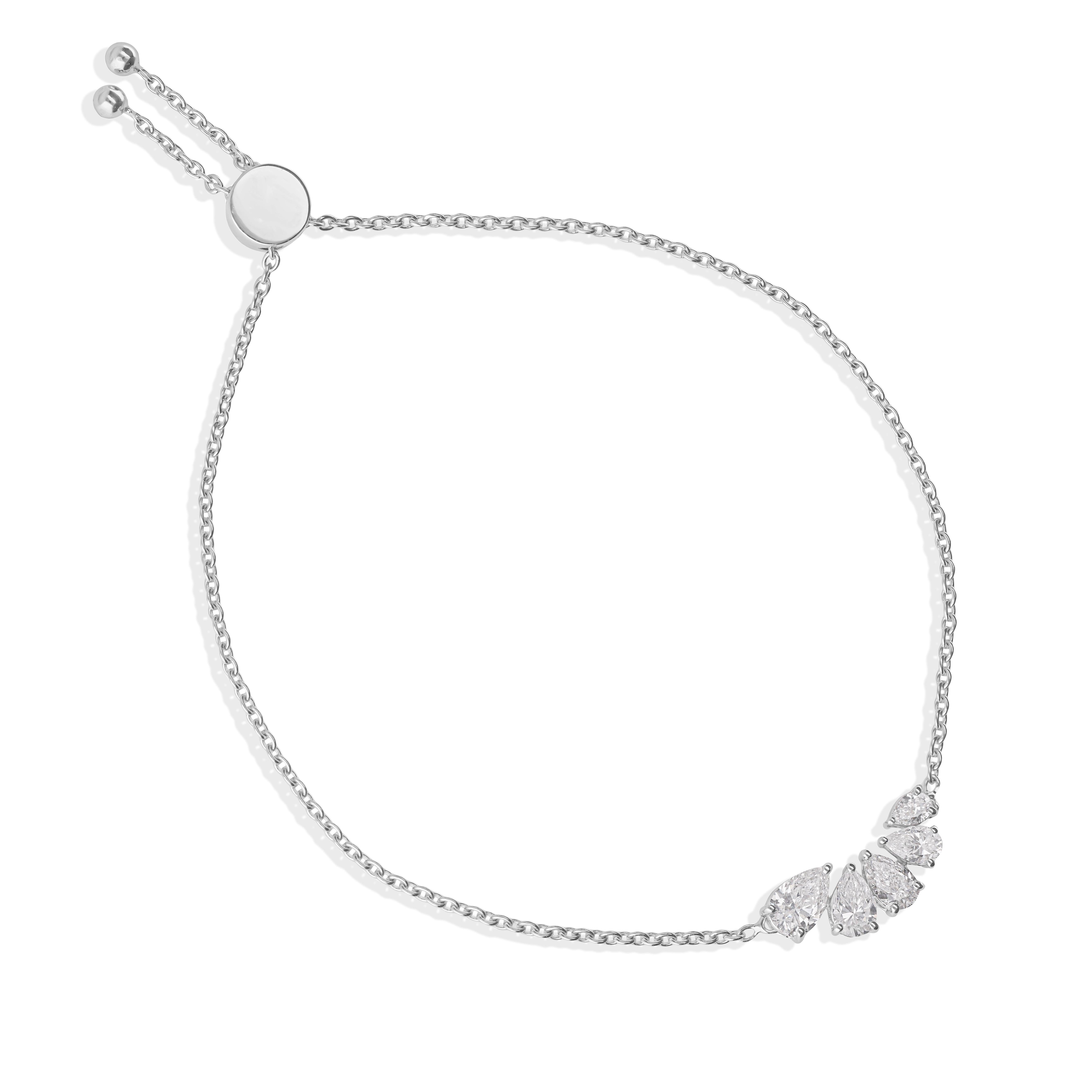 1.29Ct SI/H Diamond Cluster Adjustable Bolo Chain Bracelet 14k White Gold In New Condition For Sale In Diera, Dubai
