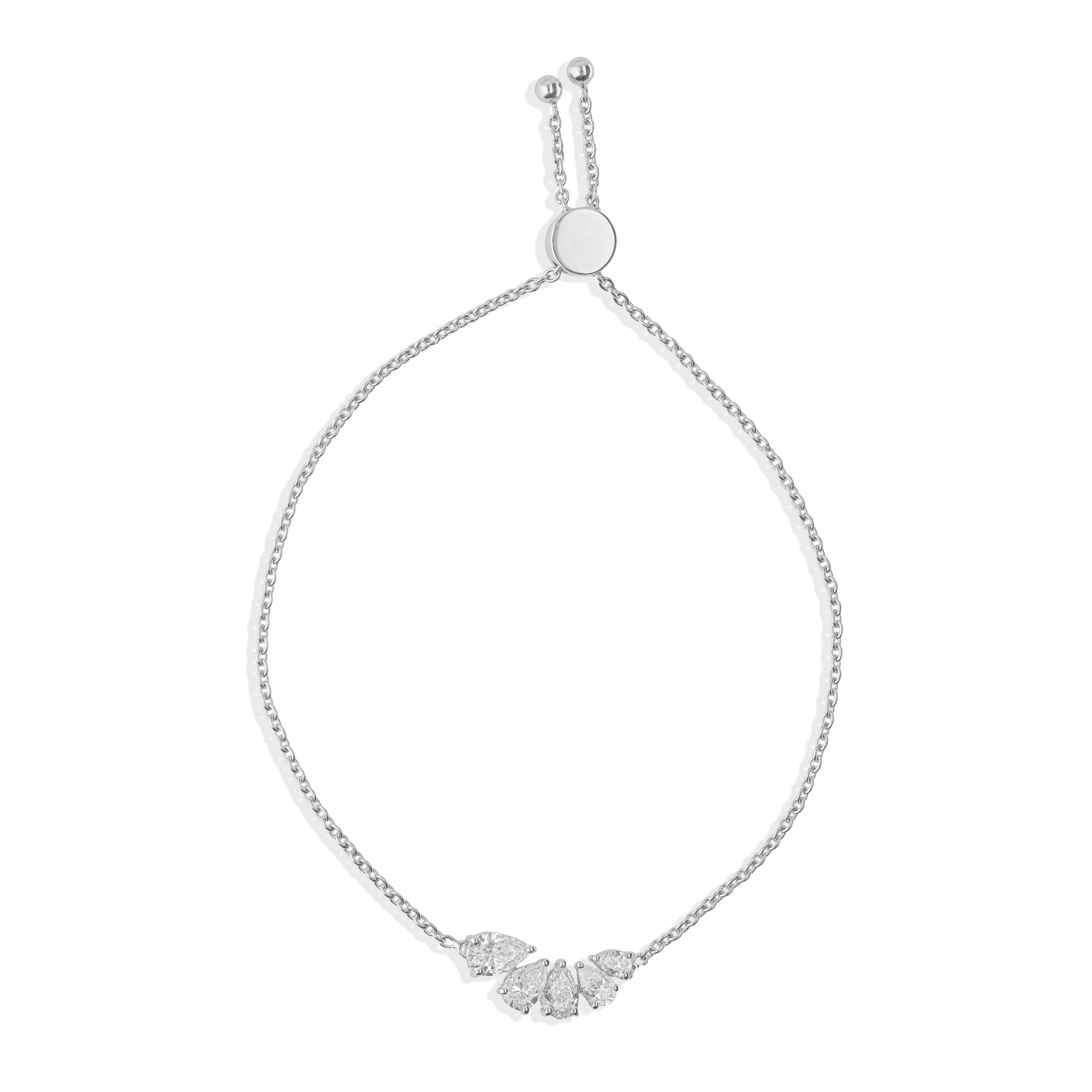 Women's 1.29Ct SI/H Diamond Cluster Adjustable Bolo Chain Bracelet 14k White Gold For Sale