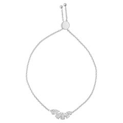1.29Ct SI/H Diamond Cluster Adjustable Bolo Chain Bracelet 14k White Gold