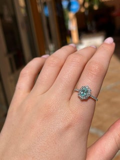 1.29 Carats Diamond & Paraiba Tourmaline Platinum Halo Ring