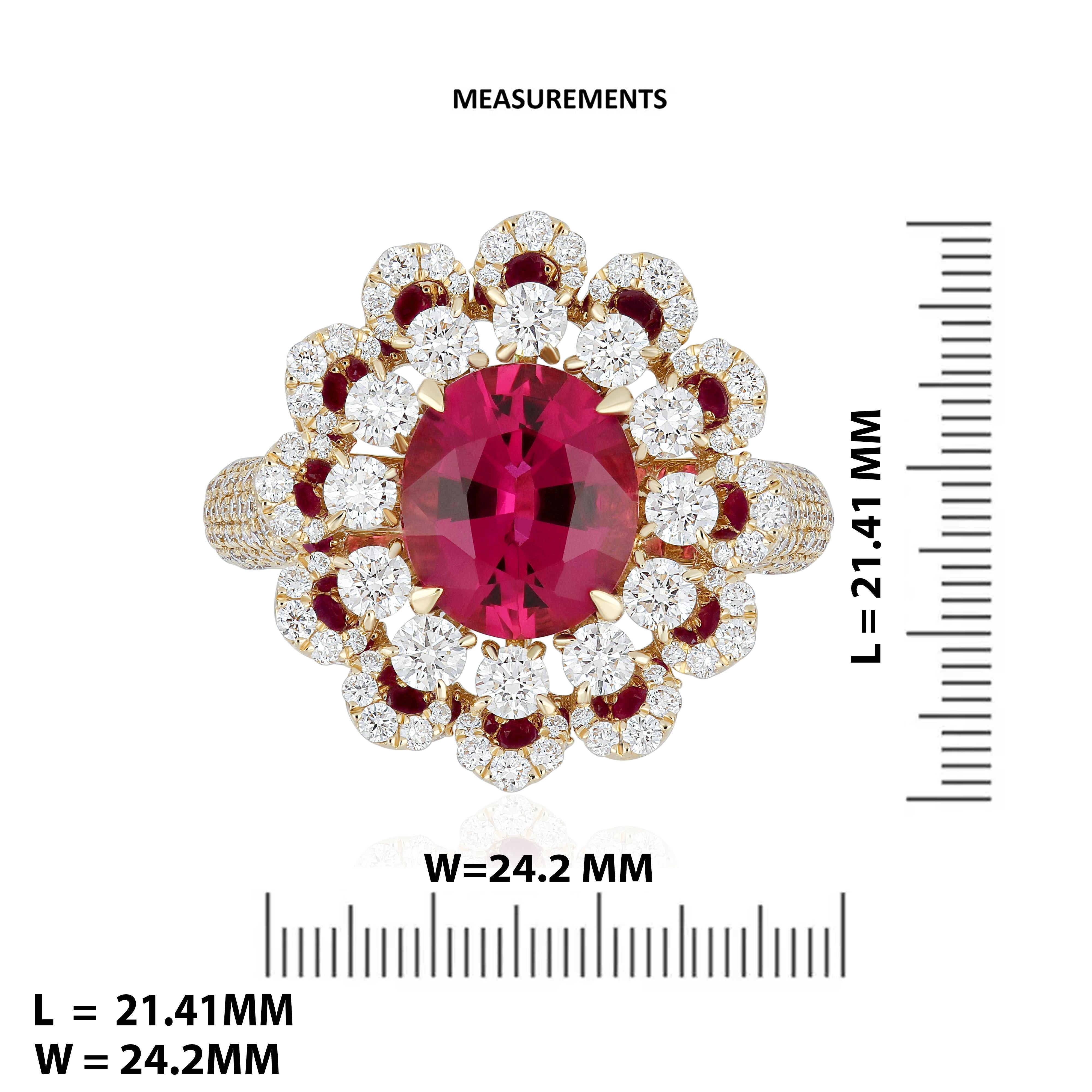 Women's 1.29CT's Rubellite, Ruby Diamond Ring in 18 karat Yellow Gold Hand-crafted Ring For Sale