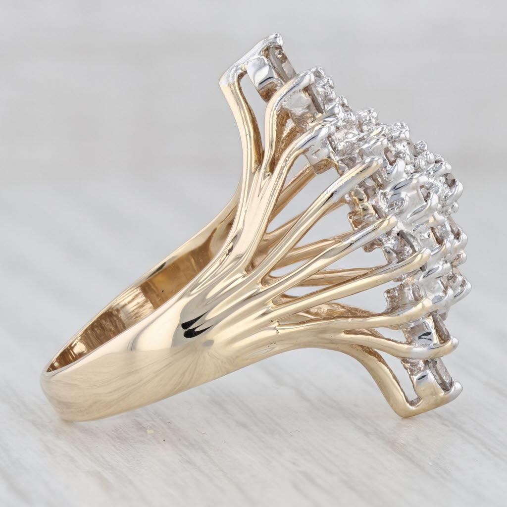 1.29ctw Diamond Cluster Ring 14k Gold Size 7.5 Cocktail Cluster 1