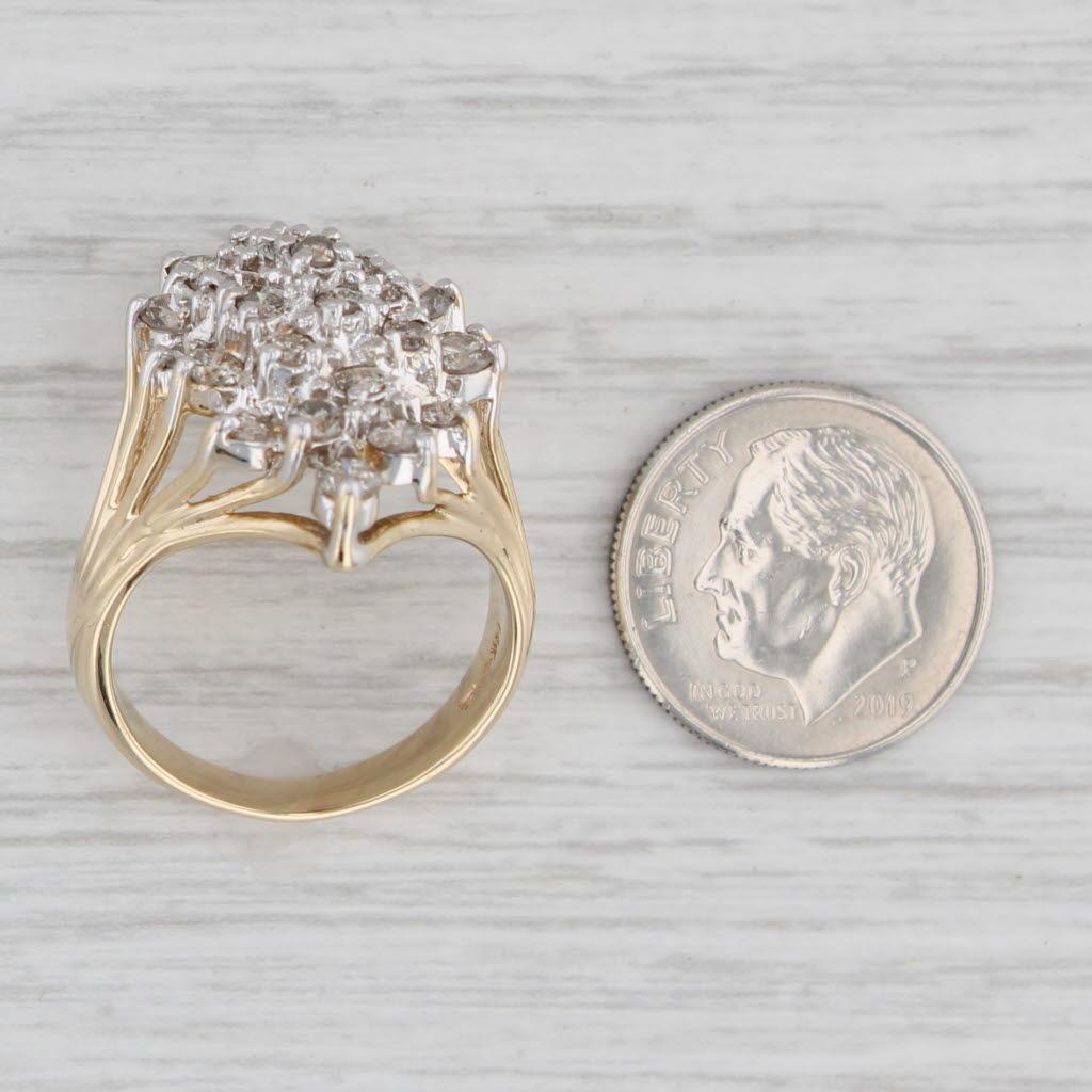 1.29ctw Diamond Cluster Ring 14k Gold Size 7.5 Cocktail Cluster 2