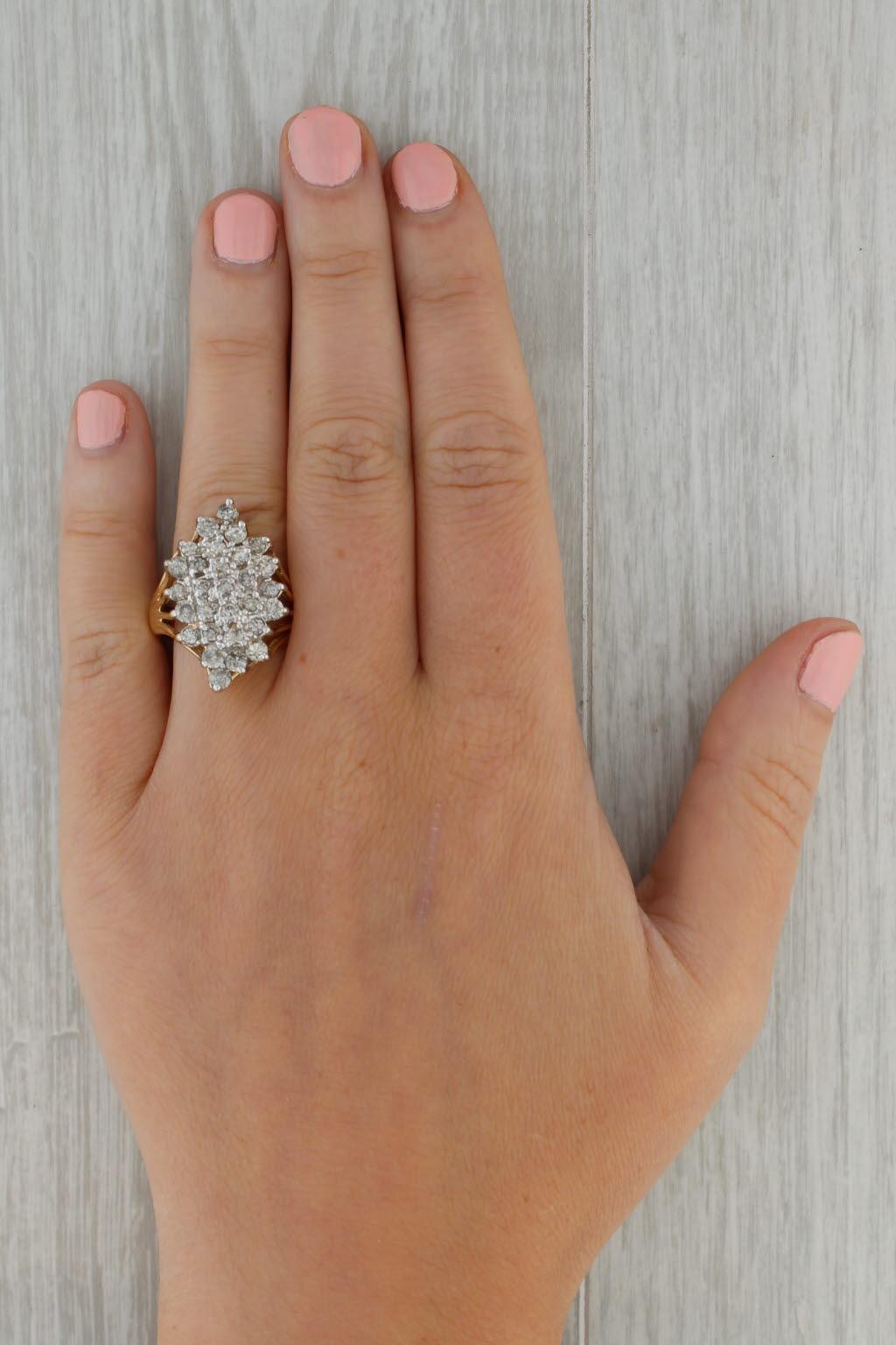 1.29ctw Diamond Cluster Ring 14k Gold Size 7.5 Cocktail Cluster 3