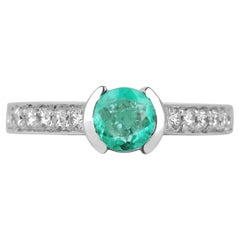 Anello di fidanzamento con smeraldo colombiano taglio rotondo e diamante da 1,29tcw 14K