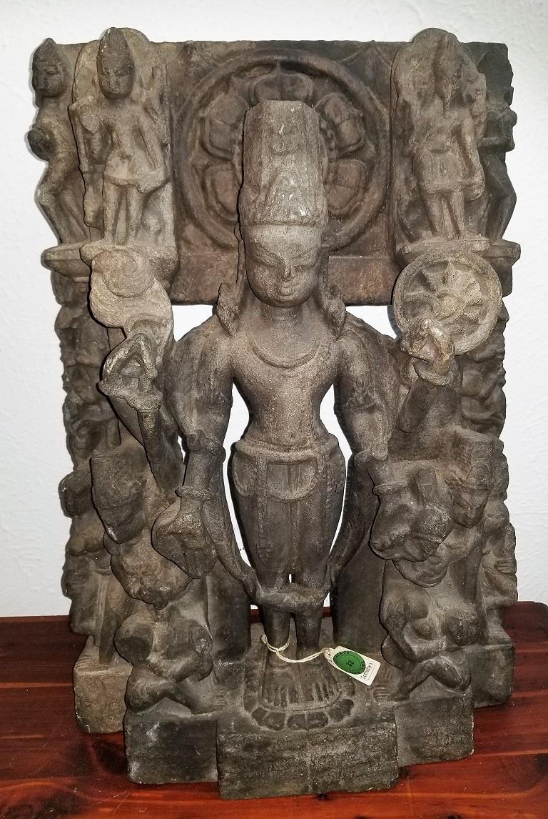 12C Vishnu Dark Grey Sandstone Carving 3