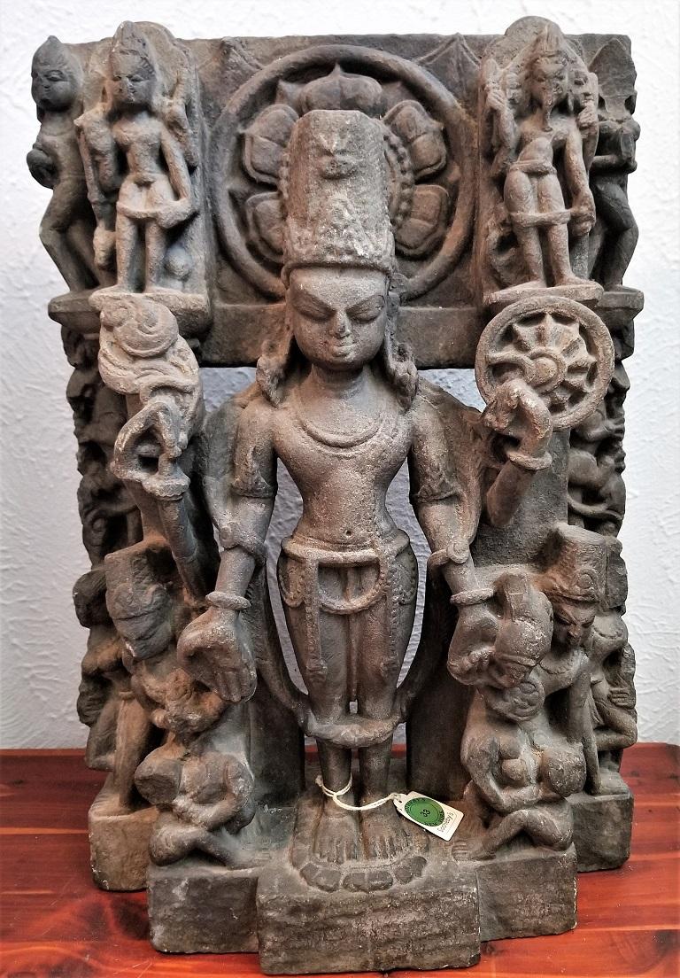 12C Vishnu Dark Grey Sandstone Carving 4