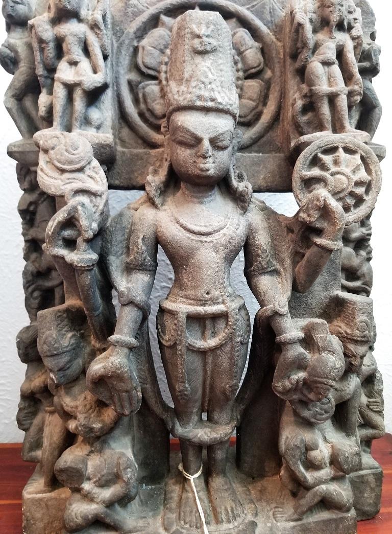 18th Century and Earlier 12C Vishnu Dark Grey Sandstone Carving