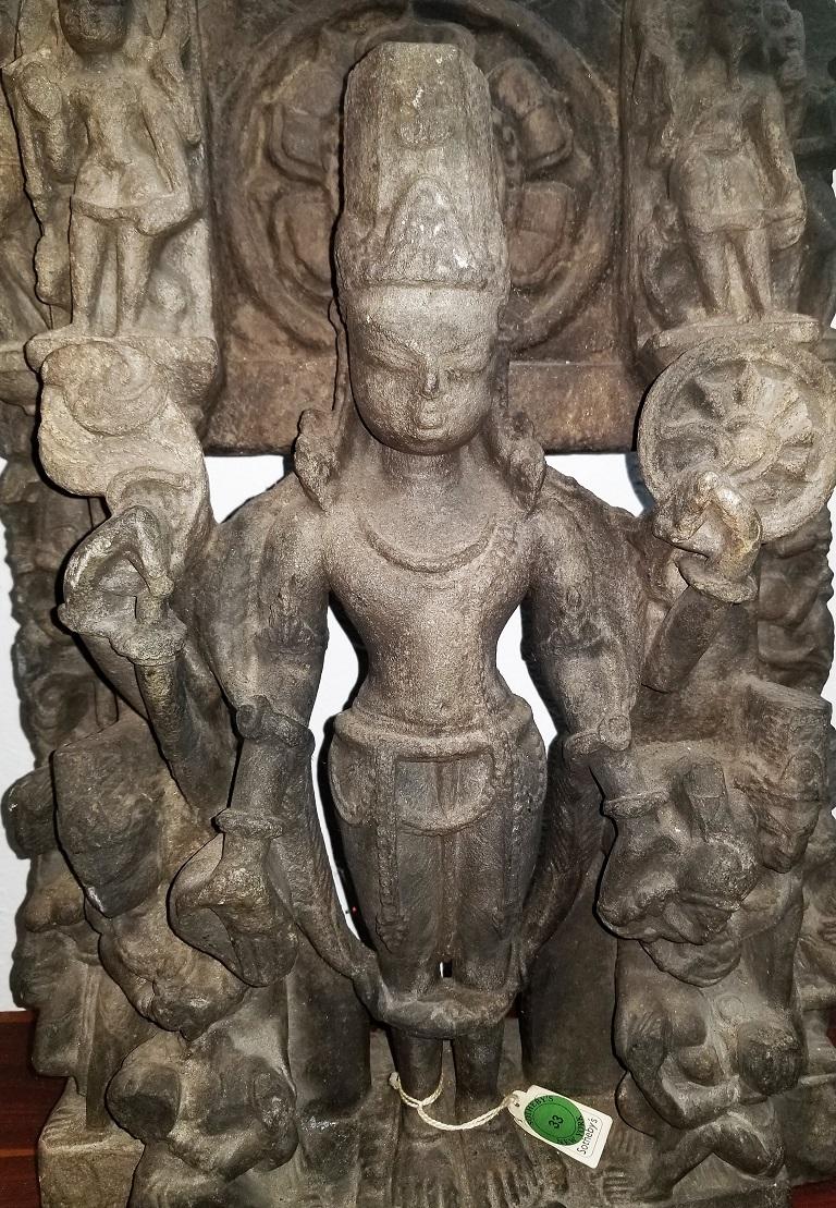 12C Vishnu Dark Grey Sandstone Carving 2