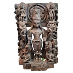 Antique 12C Vishnu Dark Grey Sandstone Carving
