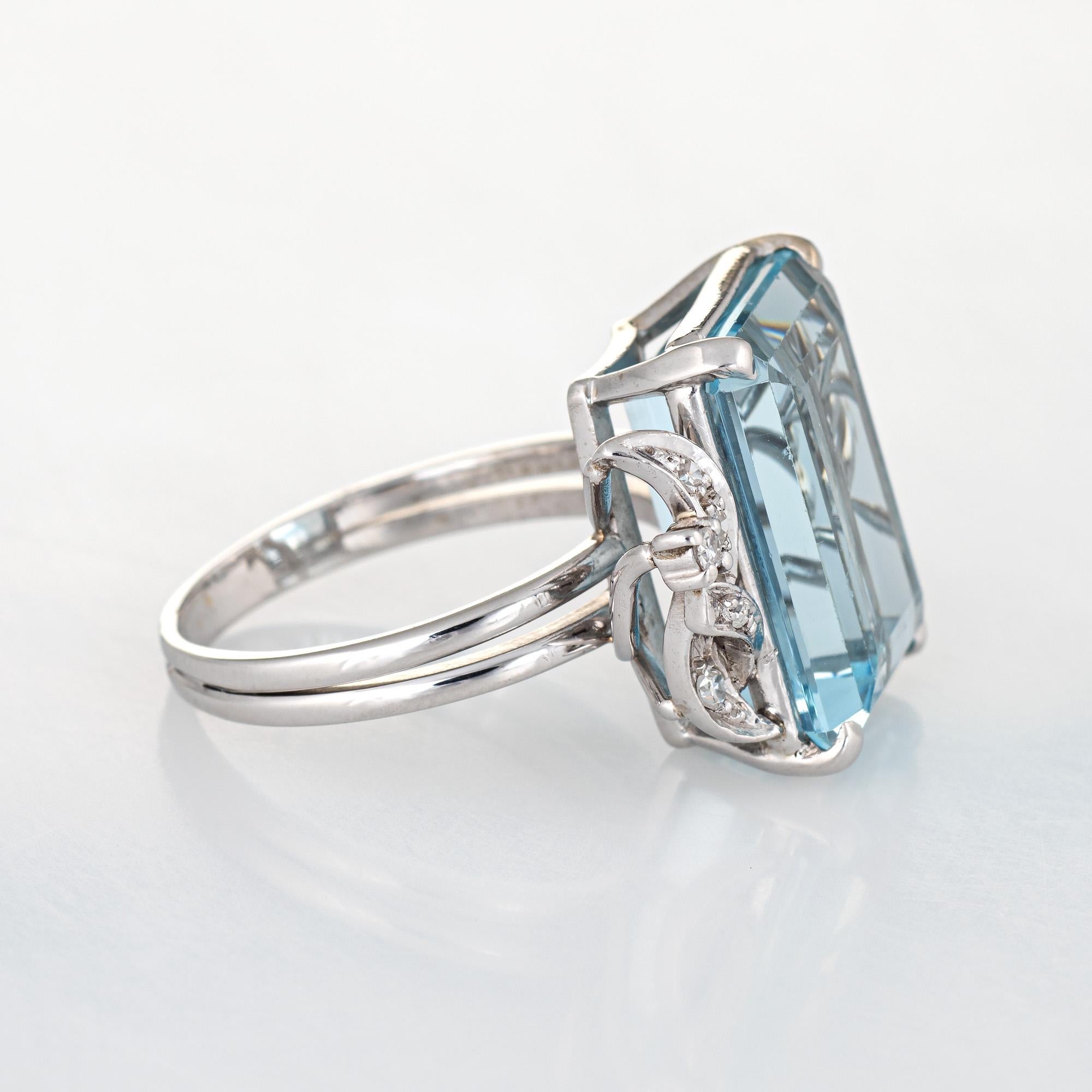 12ct Aquamarine Diamond Ring Vintage 18k White Gold Fine Cocktail ...