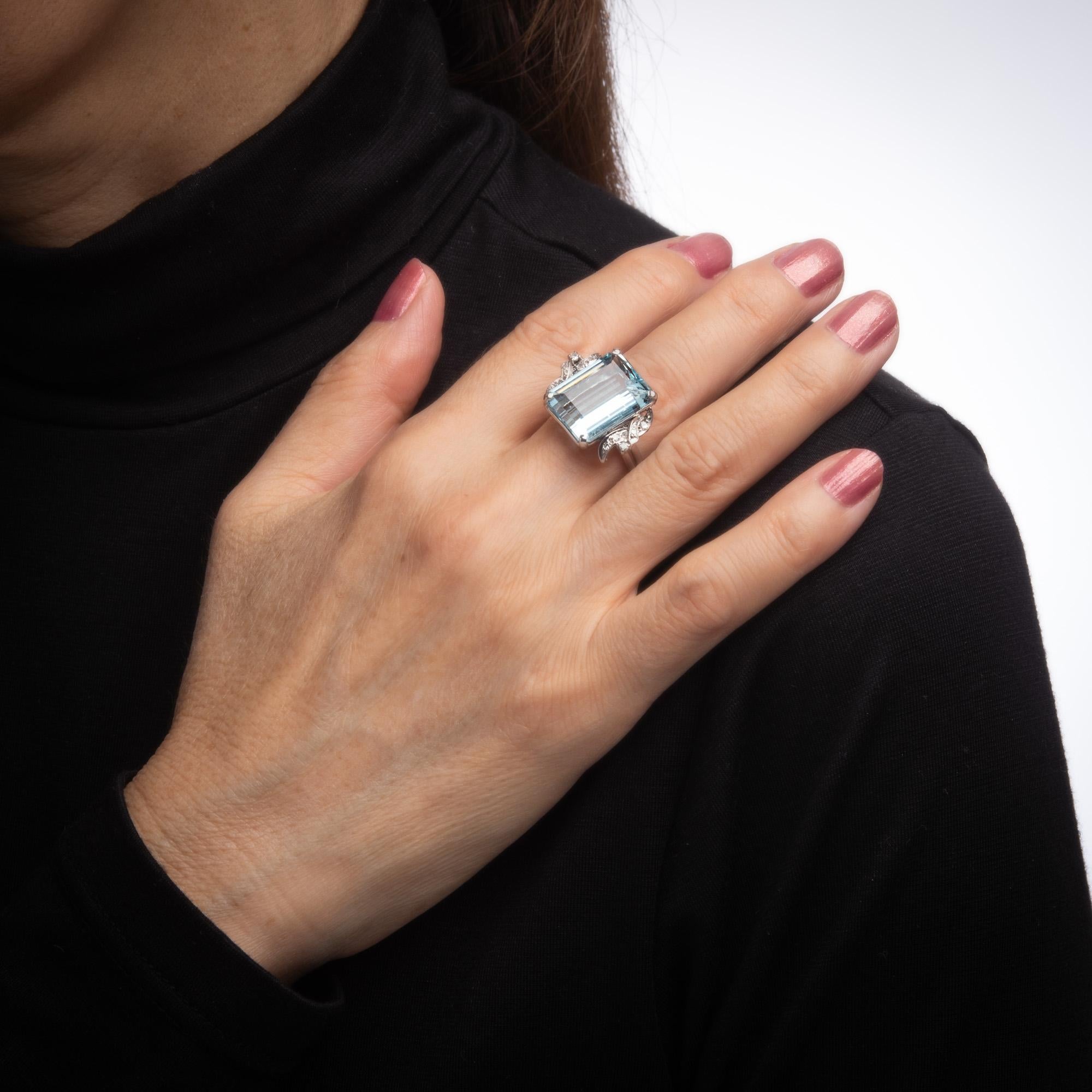 12 Karat Aquamarin Diamant Ring Vintage 18k Weißgold Feiner Cocktailschmuck Damen
