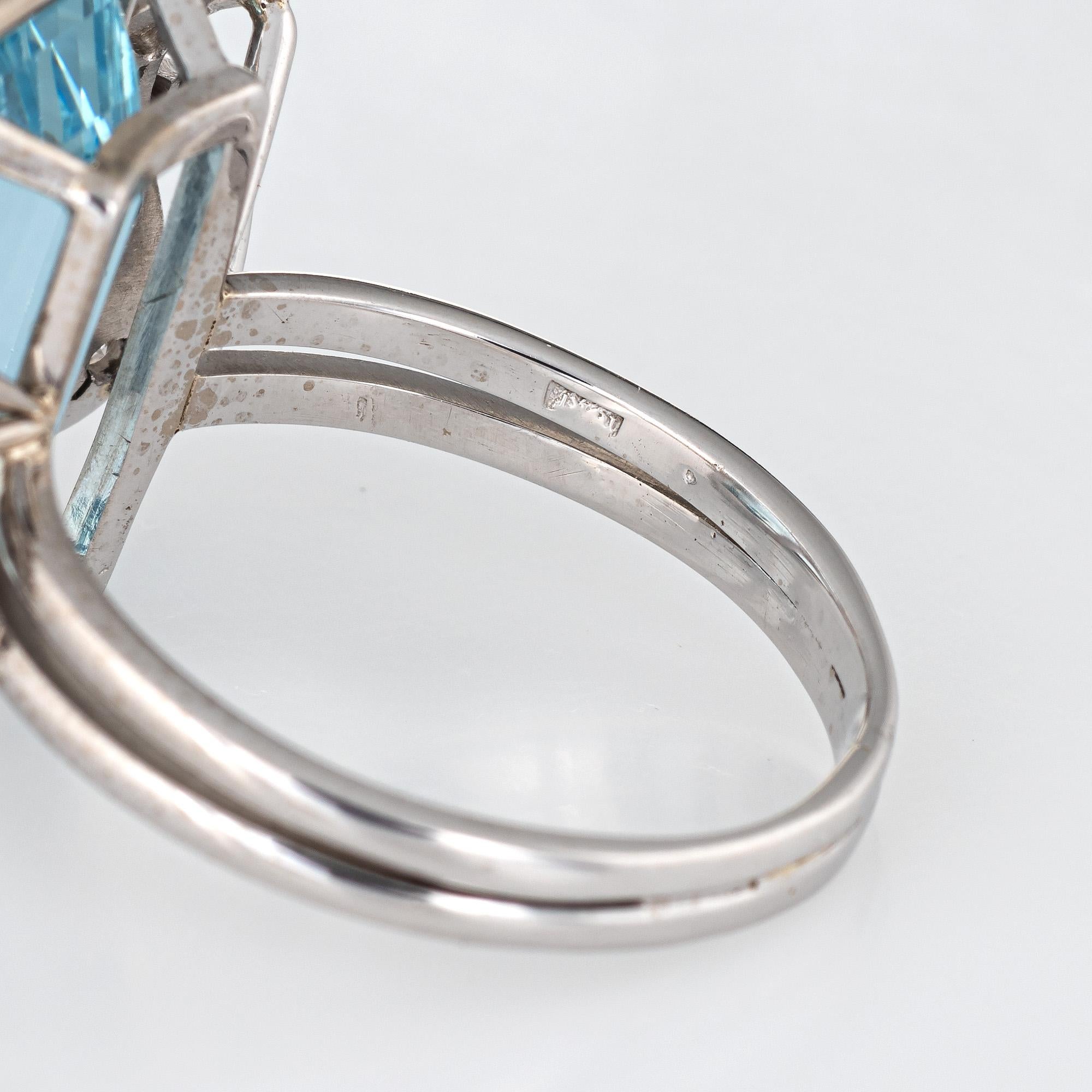 Women's 12 Carat Aquamarine Diamond Ring Vintage 18k White Gold Fine Cocktail Jewelry