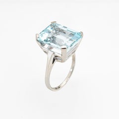 12ct Aquamarine Ring 14k White Gold Sz 6.5 Cocktail Emerald Cut Fine Jewelry