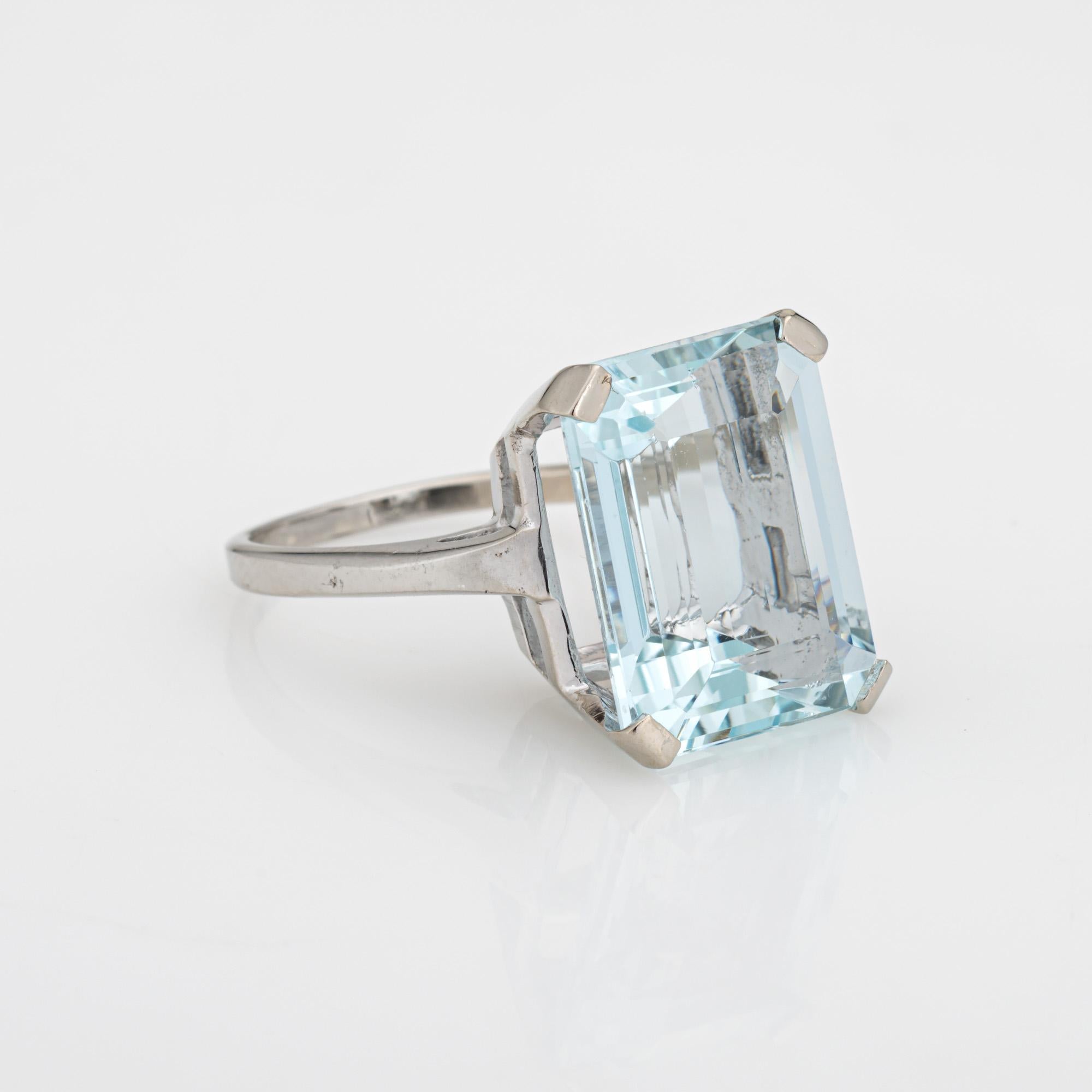 Modern 12ct Aquamarine Ring 14k White Gold Sz 6.5 Cocktail Emerald Cut Fine Jewelry