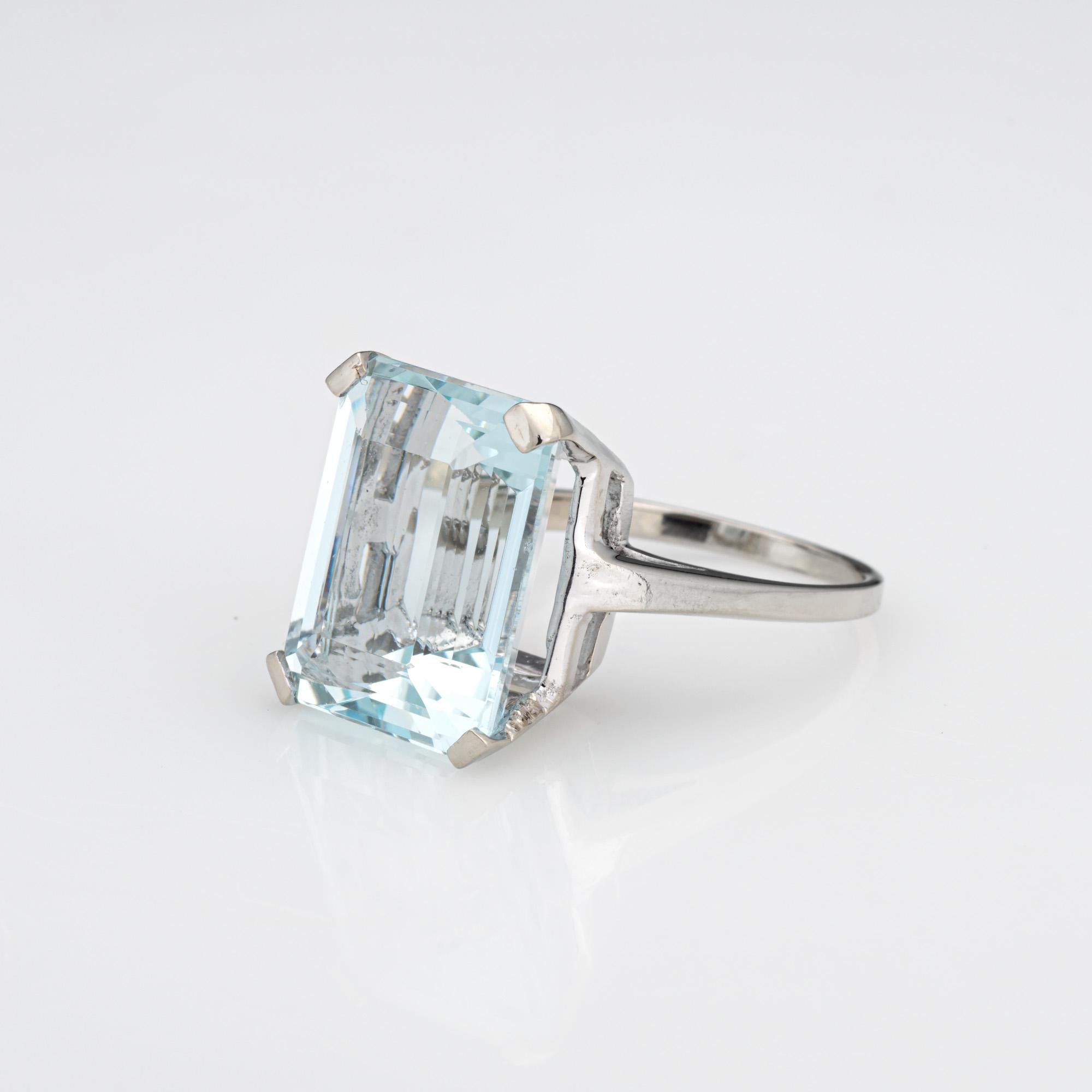 12ct Aquamarine Ring 14k White Gold Sz 6.5 Cocktail Emerald Cut Fine Jewelry In Good Condition In Torrance, CA