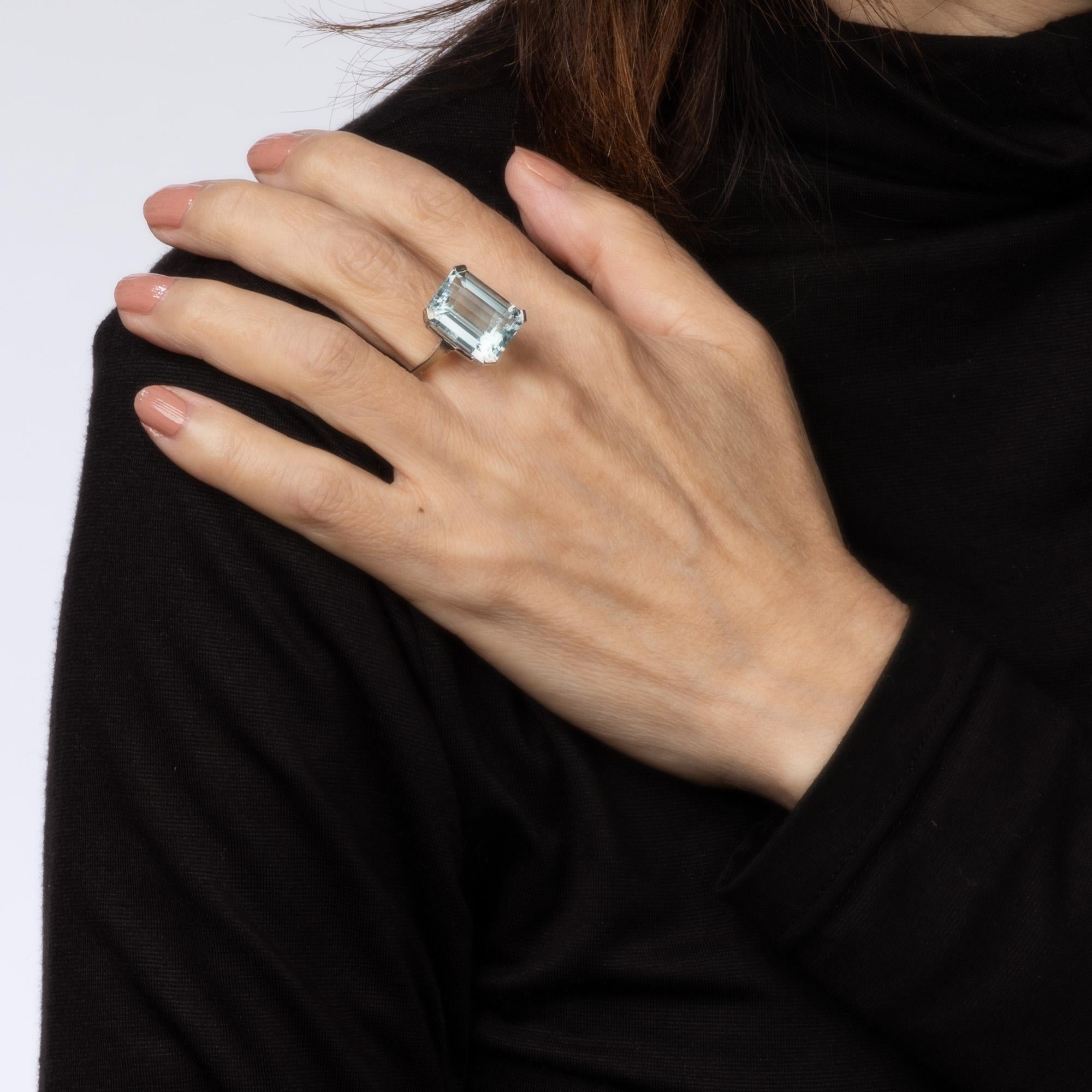 12ct Aquamarine Ring 14k White Gold Sz 6.5 Cocktail Emerald Cut Fine Jewelry 1