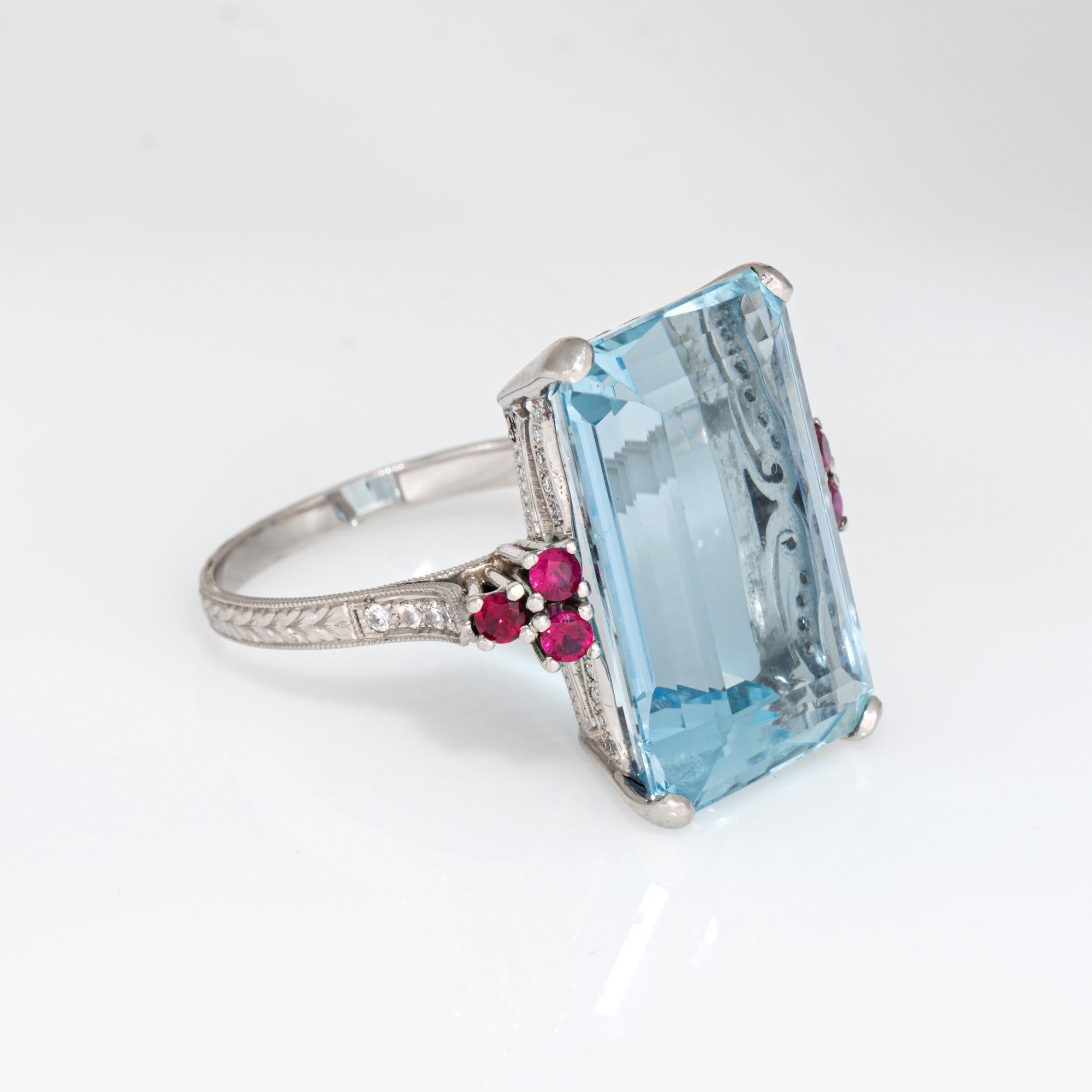 Moderno Anello 12ct Acquamarina Rubino Platino Sz 7.25 Cocktail Taglio Smeraldo Alta Gioielleria in vendita