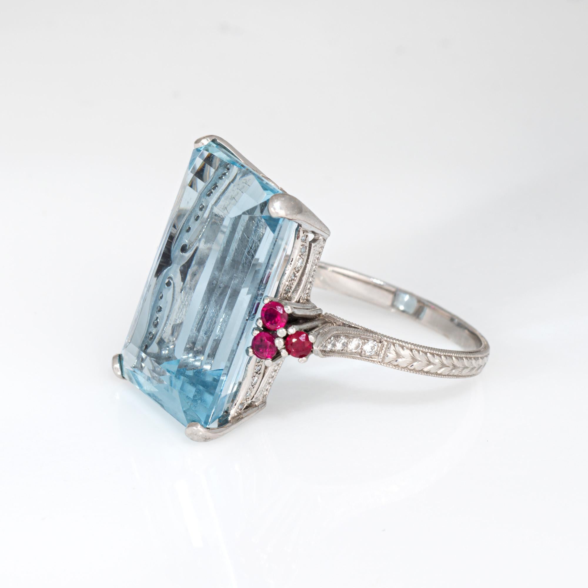 Taglio smeraldo Anello 12ct Acquamarina Rubino Platino Sz 7.25 Cocktail Taglio Smeraldo Alta Gioielleria in vendita