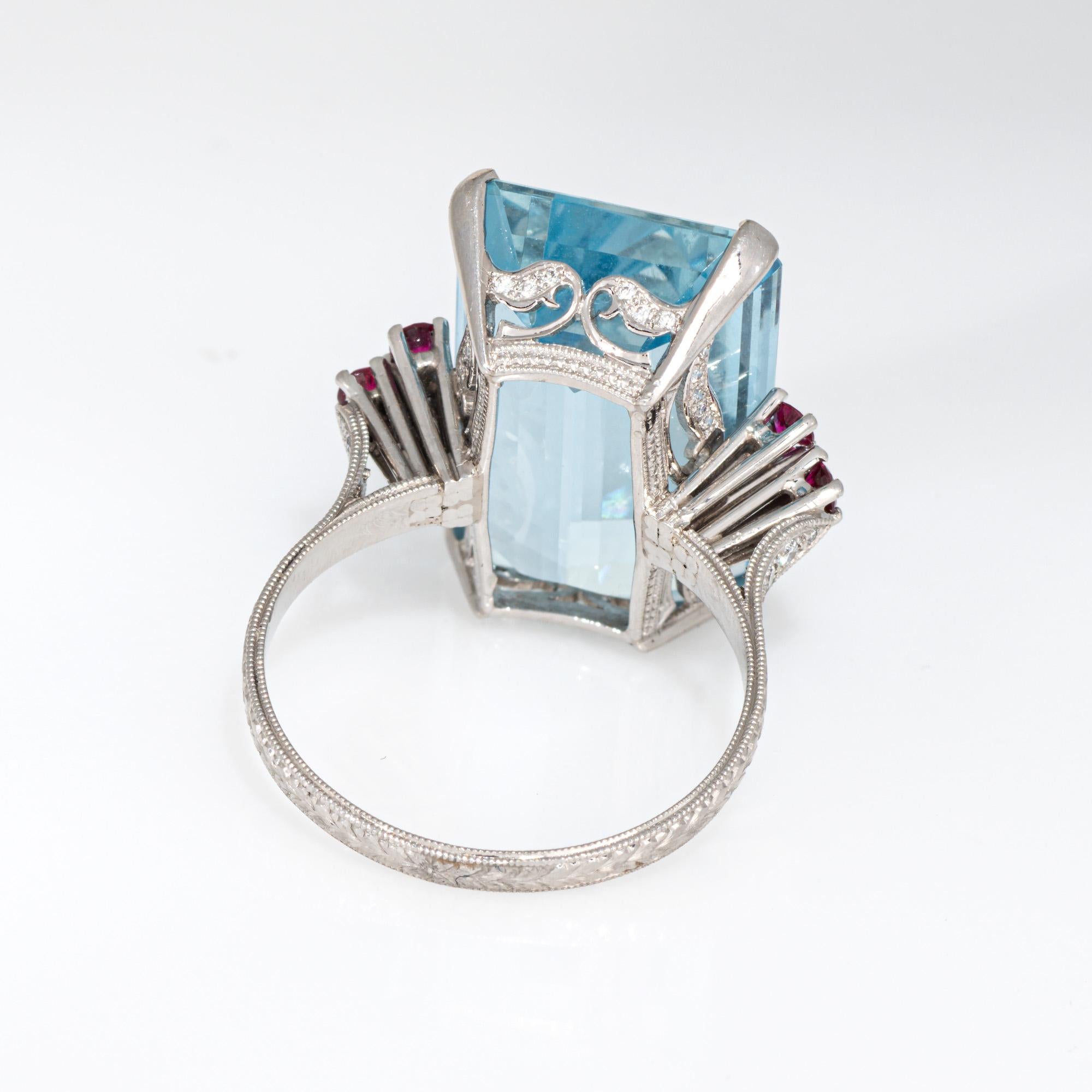 Anello 12ct Acquamarina Rubino Platino Sz 7.25 Cocktail Taglio Smeraldo Alta Gioielleria In condizioni buone in vendita a Torrance, CA