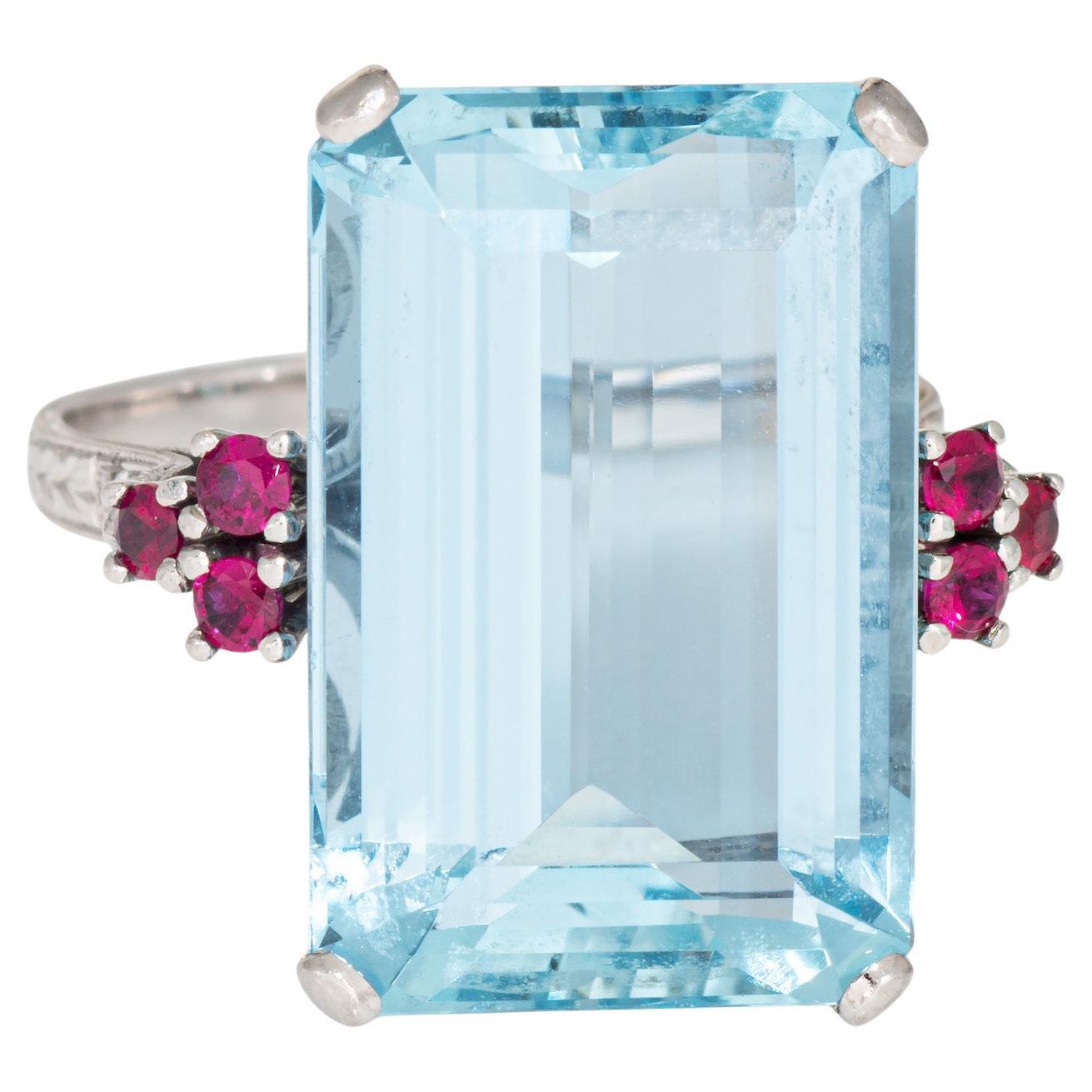 Anello 12ct Acquamarina Rubino Platino Sz 7.25 Cocktail Taglio Smeraldo Alta Gioielleria in vendita