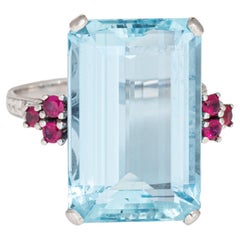 12ct Aquamarine Ruby Ring Platinum Sz 7.25 Cocktail Emerald Cut Fine Jewelry