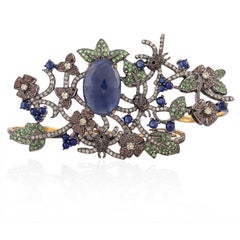 12ct Blue Sapphire Armor Ring With Tsavorite & Diamonds Made In 18k Gold