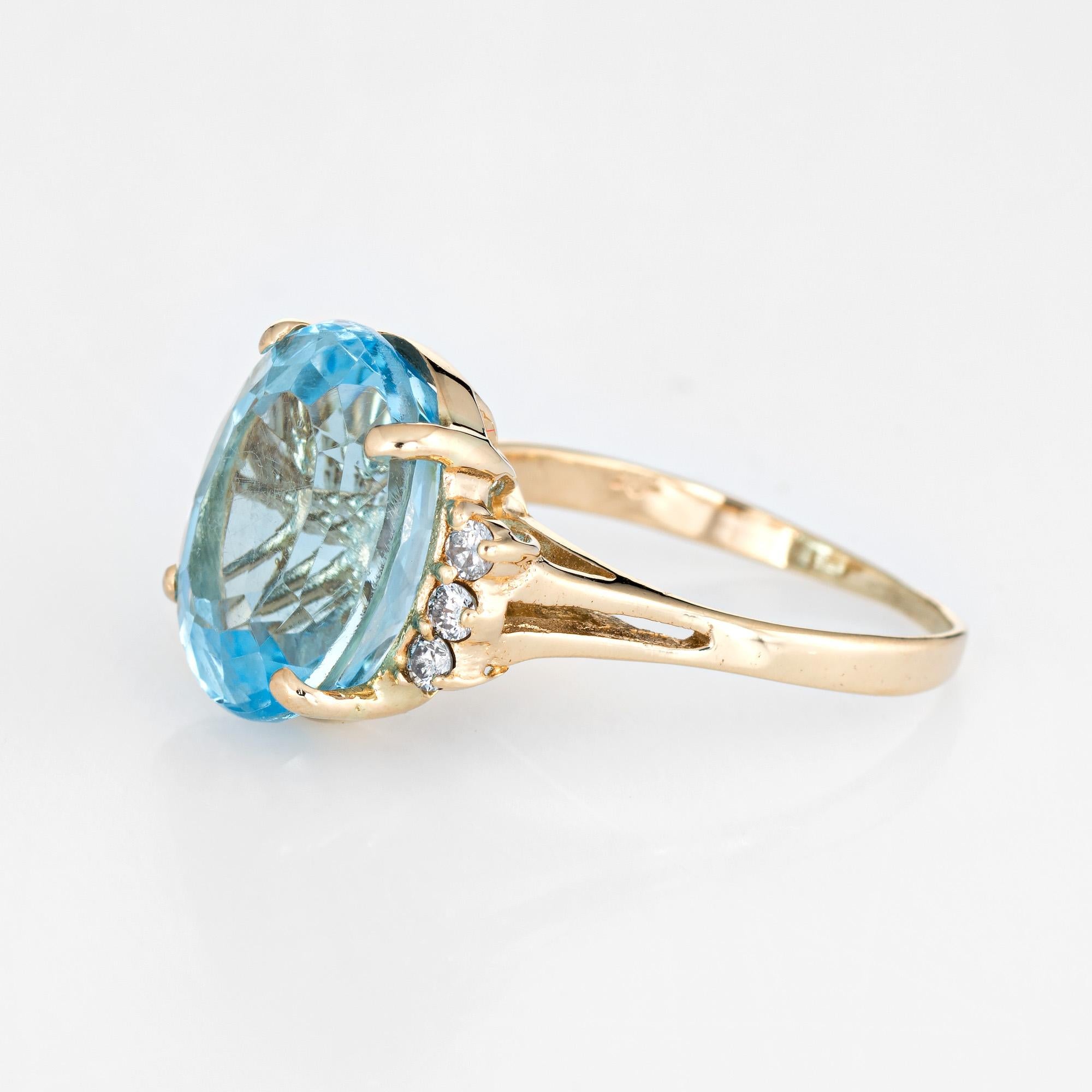 Modern 12 Carat Blue Topaz Diamond Ring Estate 14 Karat Gold Oval Cut Cocktail Jewelry