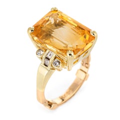 12 Carat Citrine Diamond Ring Vintage 14k Gold Arthritis Band Estate Jewelry