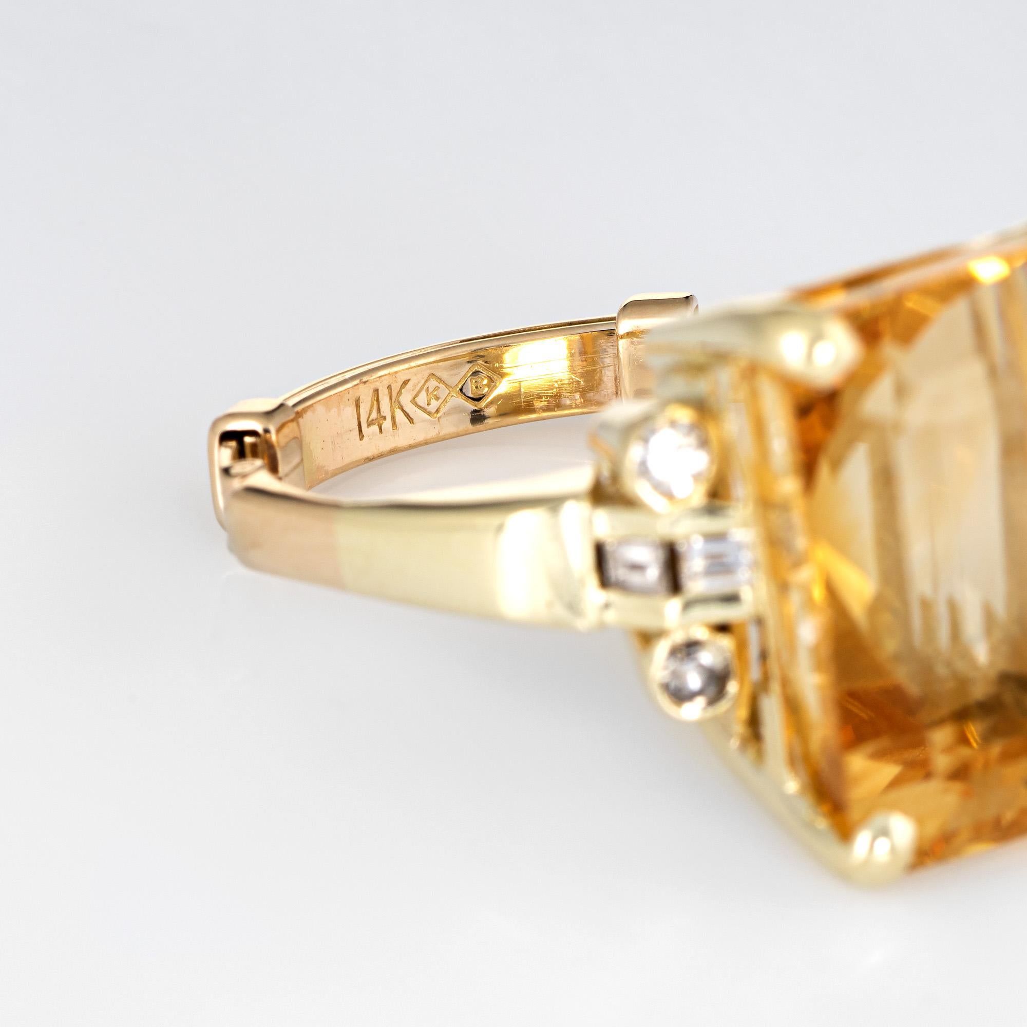 Emerald Cut 12 Carat Citrine Diamond Ring Vintage 14k Gold Arthritis Band Estate Jewelry