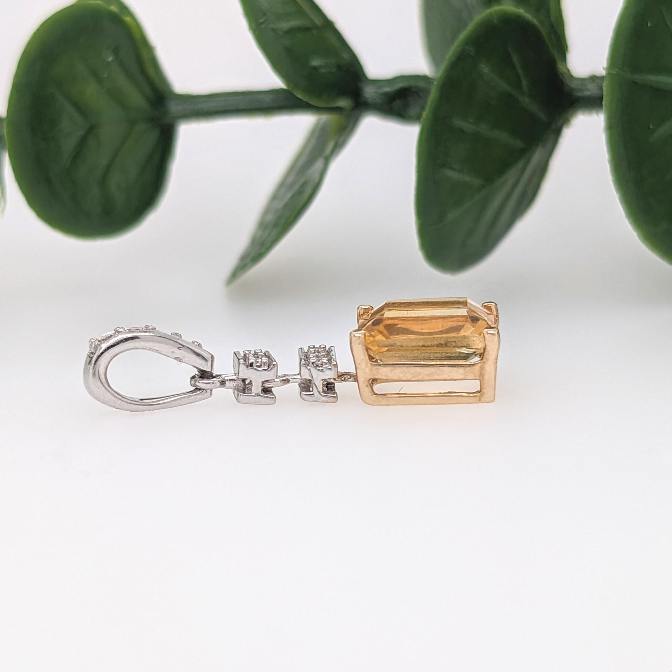 Taille émeraude Pendentif 1.2ct Citrine avec diamants en or massif 14k Dual Tone EM 8x6 en vente