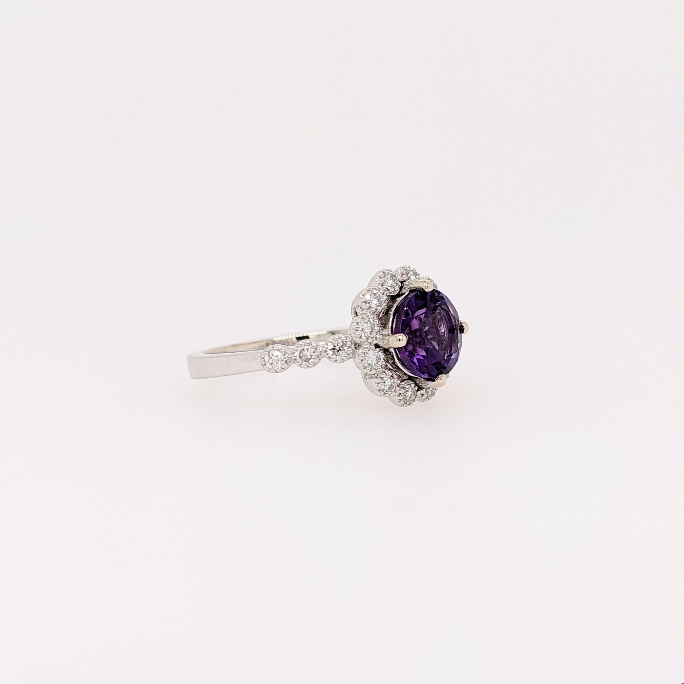 1.2ct Deep Purple Amethyst Ring w Earth Mined Diamonds in Solid 14k Gold For Sale 1