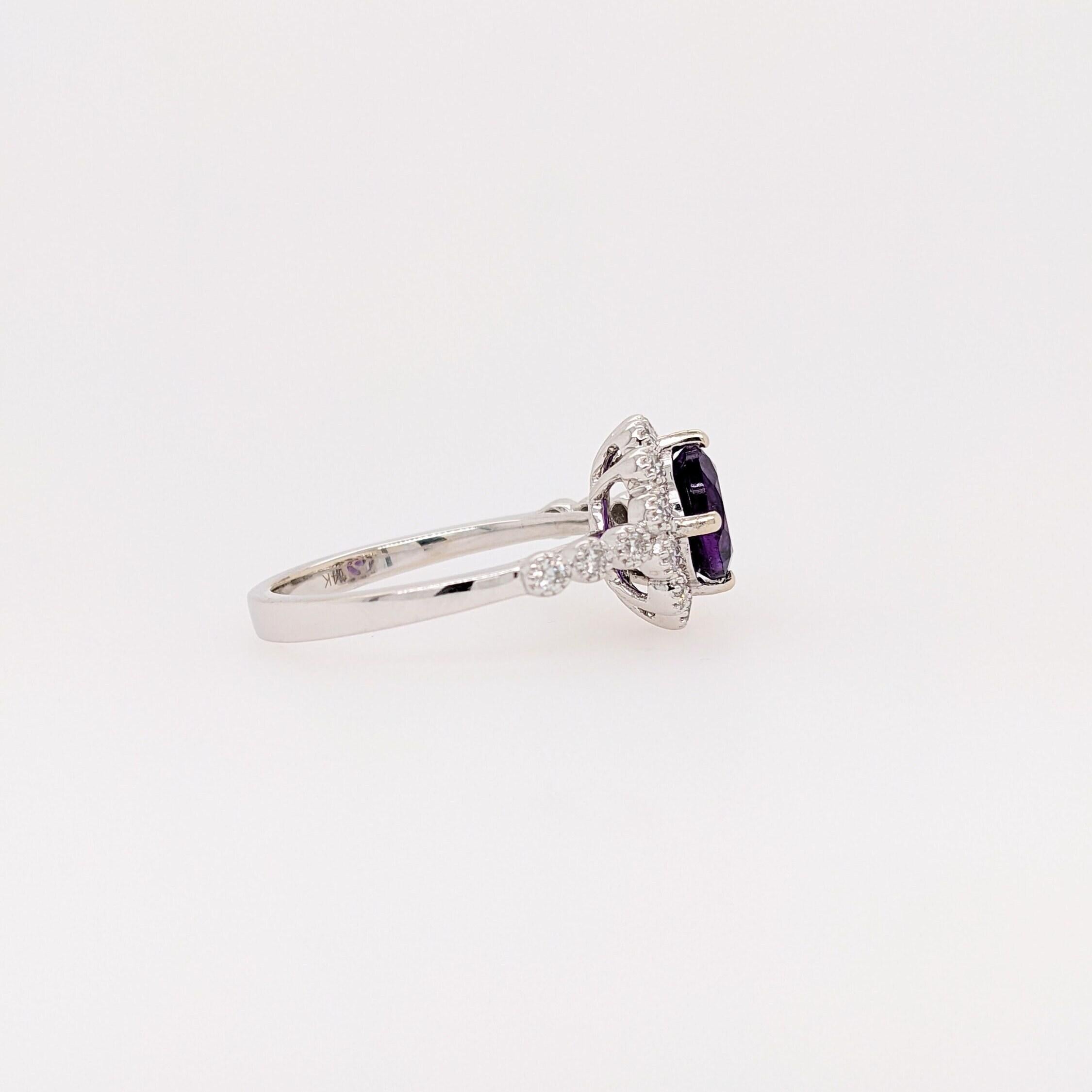 1.2ct Deep Purple Amethyst Ring w Earth Mined Diamonds in Solid 14k Gold For Sale 2