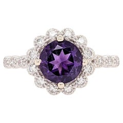 1.2ct Deep Purple Amethyst Ring w Earth Mined Diamonds in Solid 14k Gold