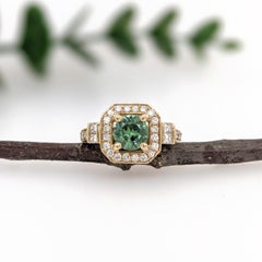1.2ct Demantoid Ring w Earth Mined Diamonds in Solid 14K Gold Round 6.3mm