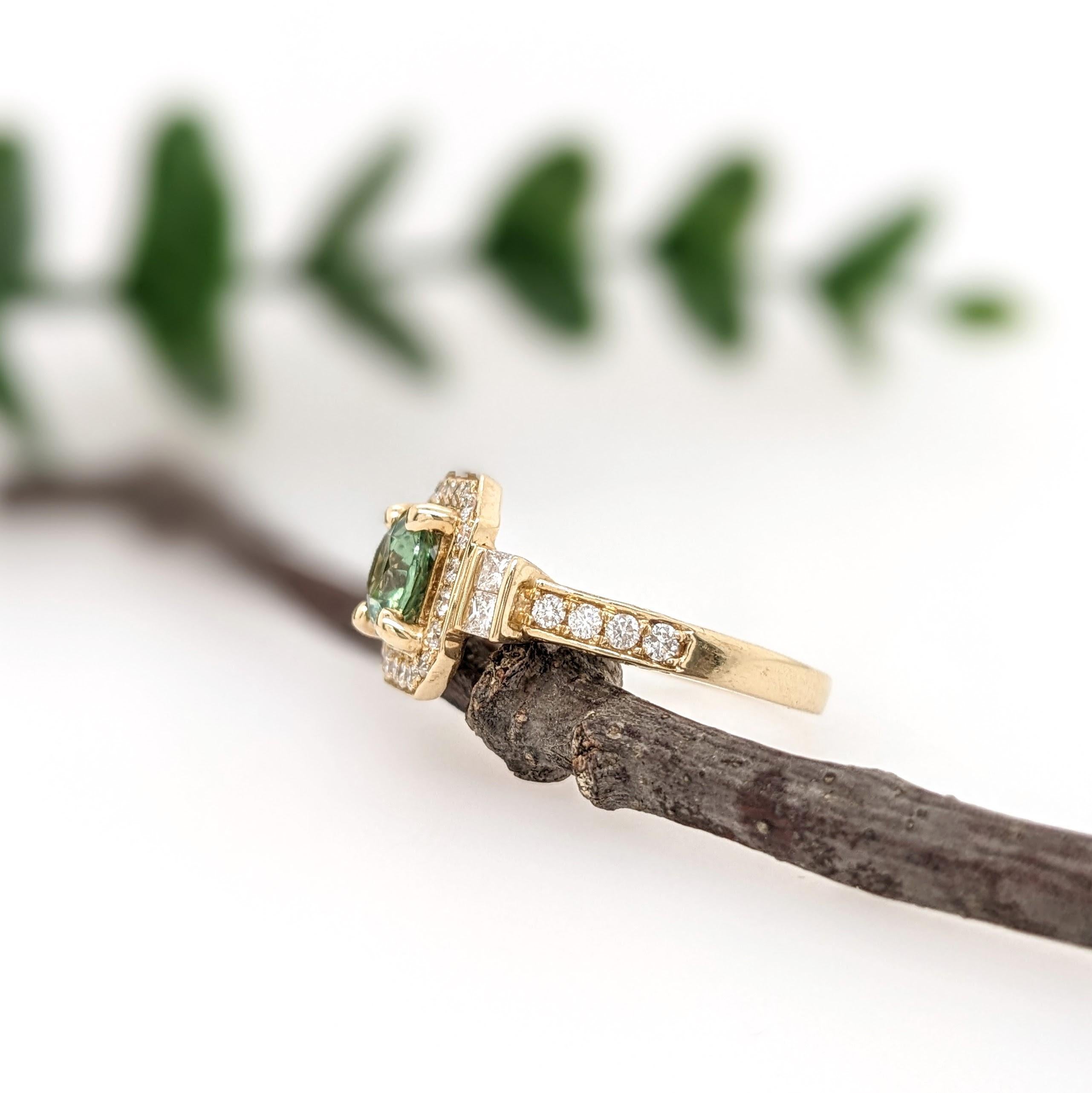 Round Cut 1.2ct Demantoid Ring w Earth Mined Diamonds in Solid 14K Gold Round 6.3mm