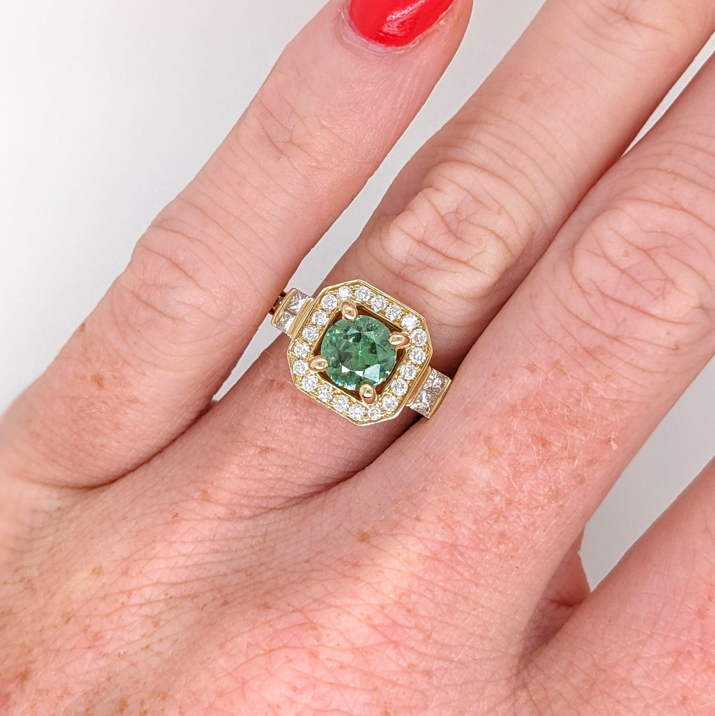 1.2ct Demantoid Ring w Earth Mined Diamonds in Solid 14K Gold Round 6.3mm 1