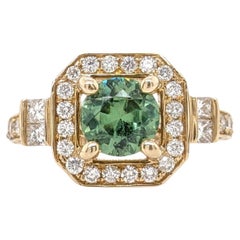 1.2ct Demantoid Ring w Earth Mined Diamonds in Solid 14K Gold Round 6.3mm